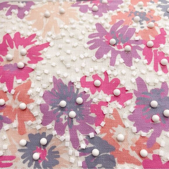 Vintage Magid Beaded Floral Clutch Purse White Pink Purple w Coin Pouch Beaded - Picture 10 of 16